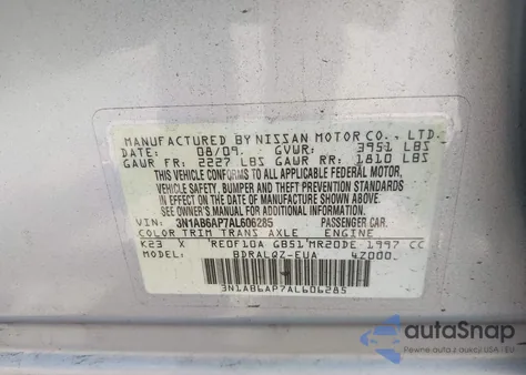 2010 Nissan Sentra 2.0 z USA, uszkodzony, nr VIN 3N1AB6AP7AL606285